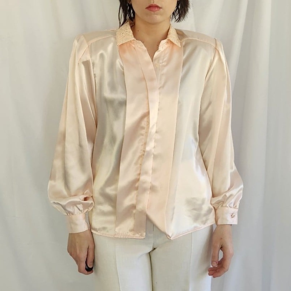 80s Deadstock‎ Pink Satin Blouse - Picture 4 of 6